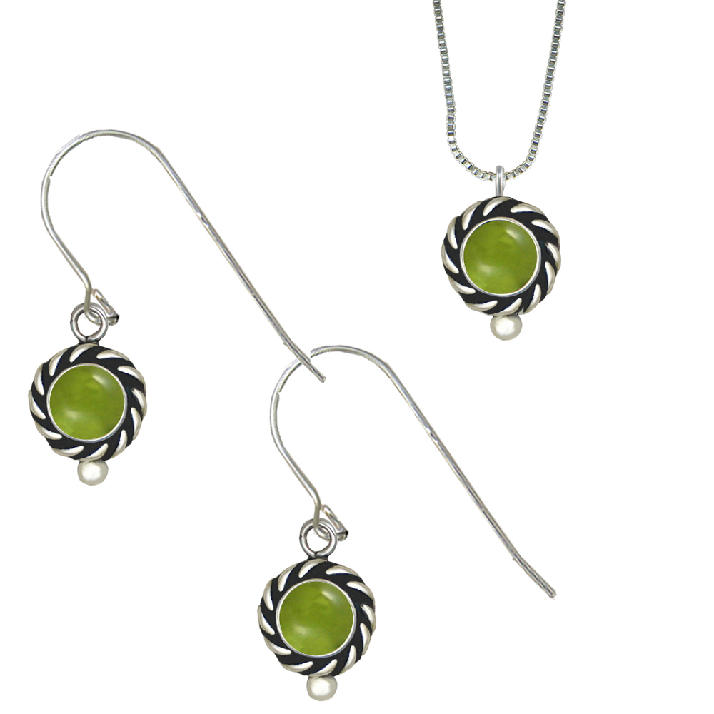 Sterling Silver Petite Necklace Earrings Set Peridot